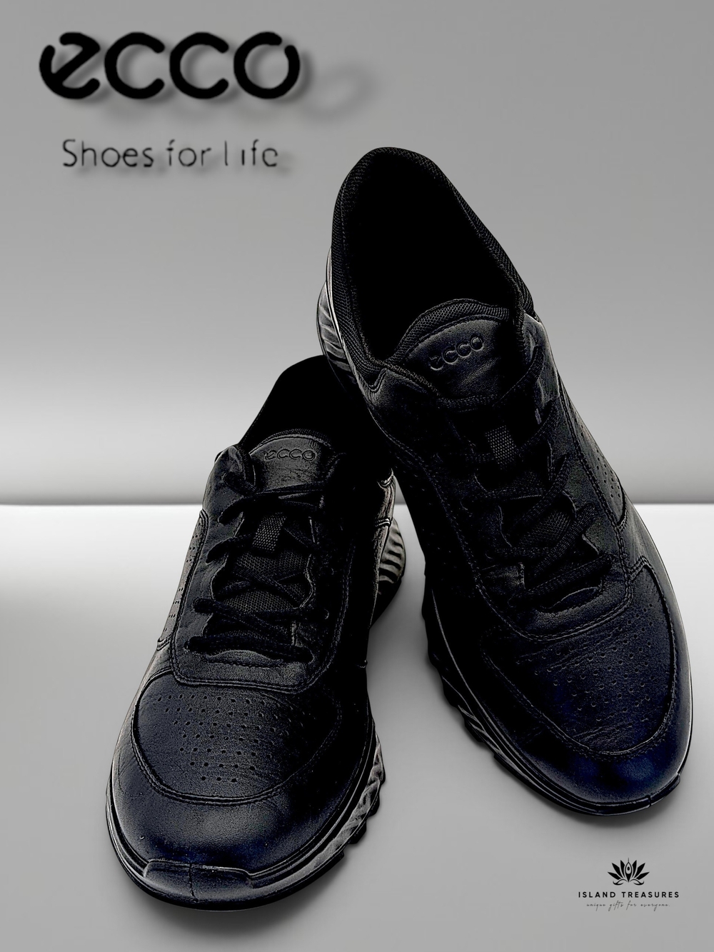 ECCO Exostride Men Sz US 11 Black Genuine Leather Sneaker  FLUIDFORM SHOCK THRU